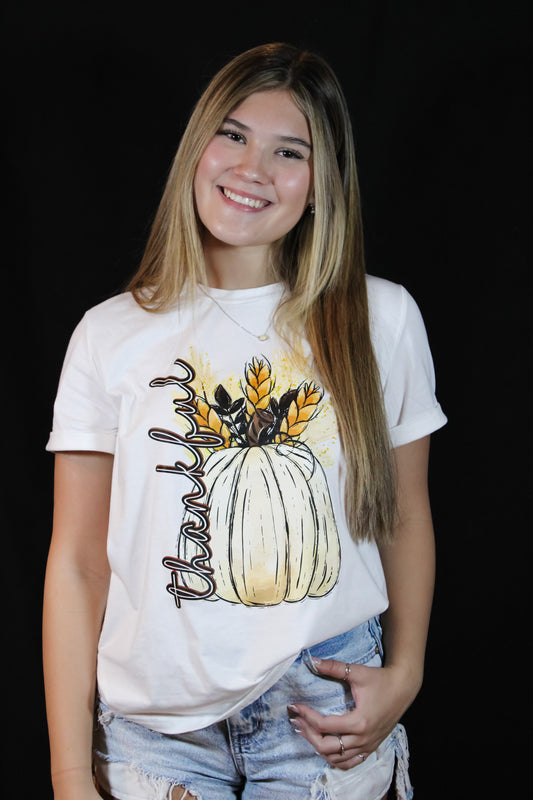 White Harvest Pumpkin Graphic T-Shirt